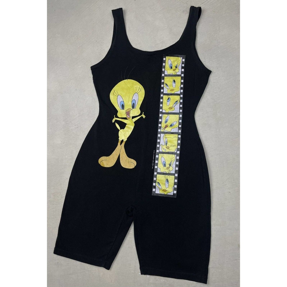 Looney Tunes Vintage RARE Tweety Black Leotard Unitard Body Suit Size M/L